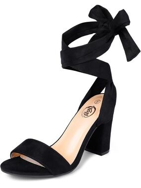 Black Suede Ankle-Tie Block Heel Sandal